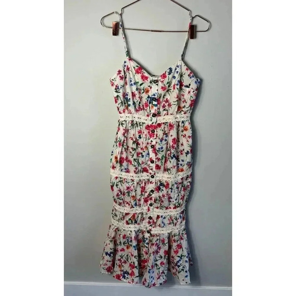 Lovers + Friends Button Front Spaghetti Strap Lani Mid Dress Floral Sz S - Picture 4 of 15